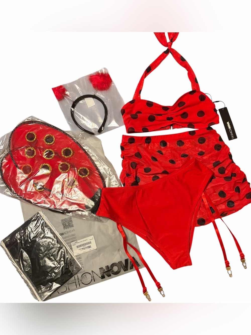 Fashion Nova Ladybug Bikini Costume Set, Small